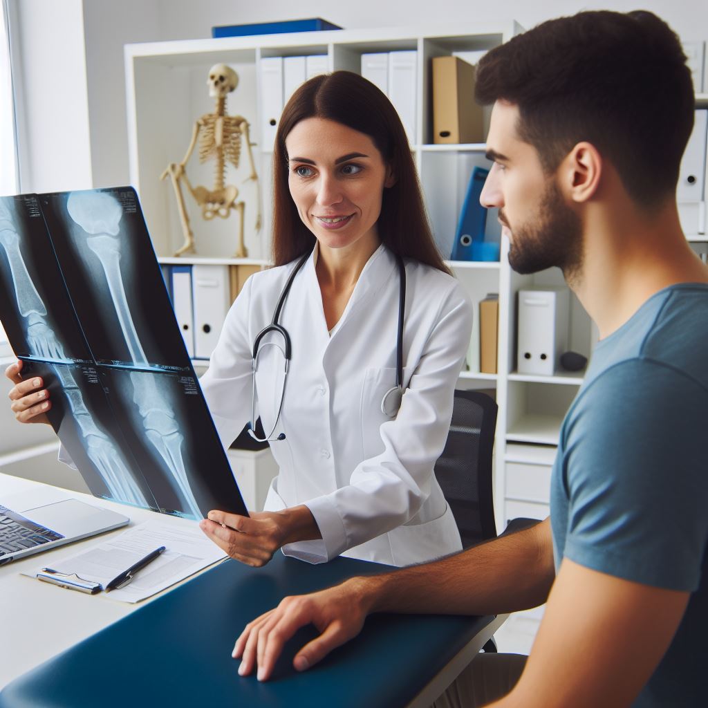 médico explicando radiografia